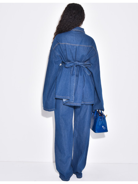 Ensemble 2 pièces chemise oversize noué et pantalon droit en jeans