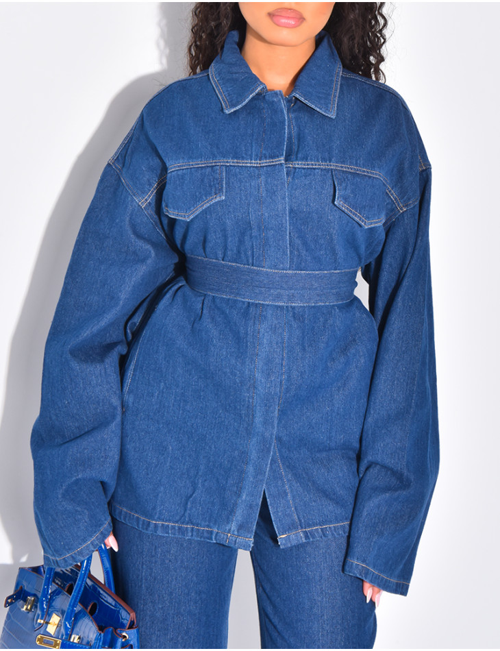 Ensemble 2 pièces chemise oversize noué et pantalon droit en jeans