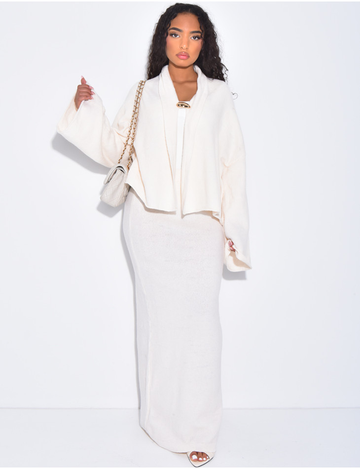 Ensemble 2 pièces gilet à broche et jupe en laine