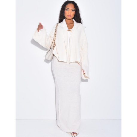 Ensemble 2 pièces gilet à broche et jupe en laine