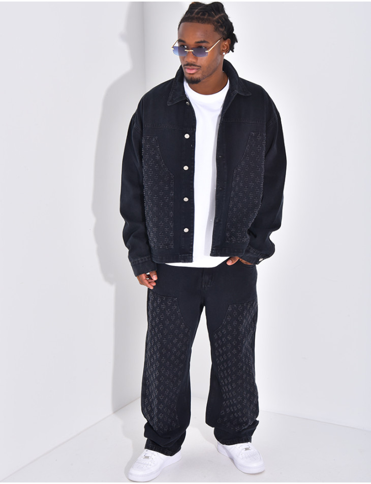 Ensemble en jeans à empiècements contrastants pantalon et veste