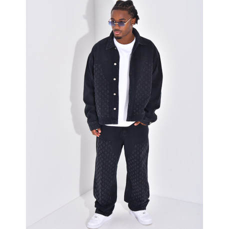 Ensemble en jeans à empiècements contrastants pantalon et veste