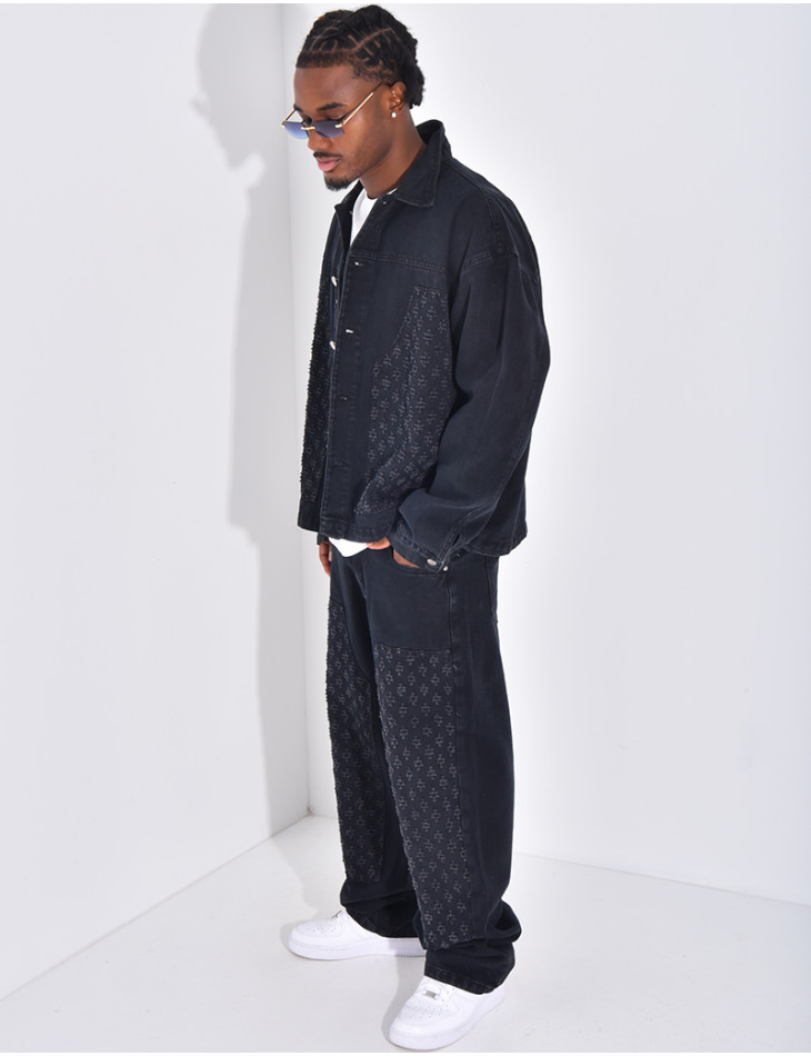 Ensemble en jeans à empiècements contrastants pantalon et veste