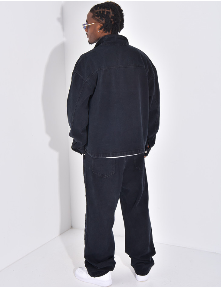 Ensemble en jeans à empiècements contrastants pantalon et veste