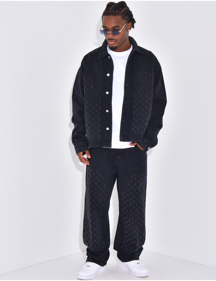 Ensemble en jeans à empiècements contrastants pantalon et veste