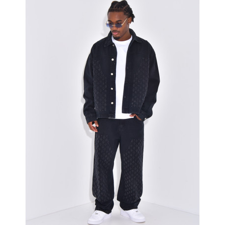 Ensemble en jeans à empiècements contrastants pantalon et veste