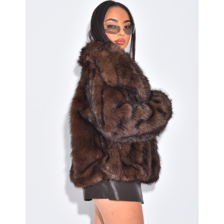 Veste courte en fausse fourrure à col rabattu