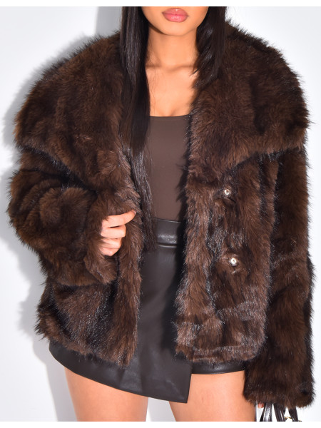 Veste courte en fausse fourrure à col rabattu