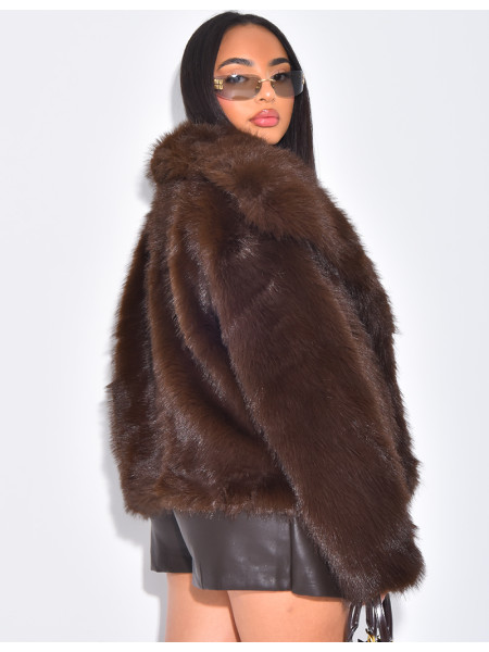 Veste courte en fausse fourrure à col rabattu