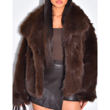 Veste courte en fausse fourrure à col rabattu