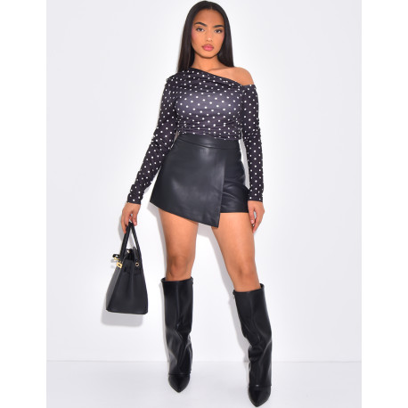 Jupe short taille haute en similicuir