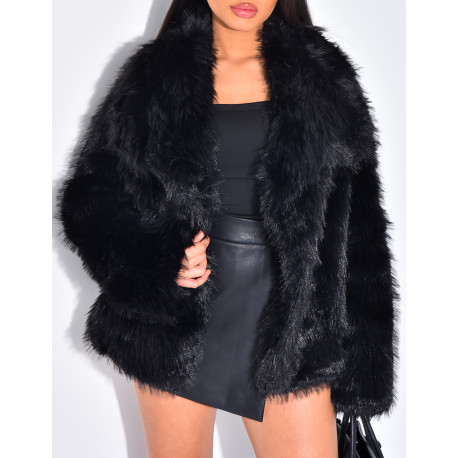 Veste courte en fausse fourrure à col rabattu