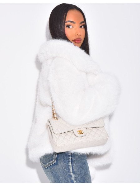 Short faux fur jacket with turn-down collar