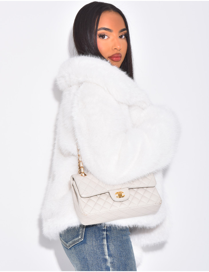 Short faux fur jacket with turn-down collar