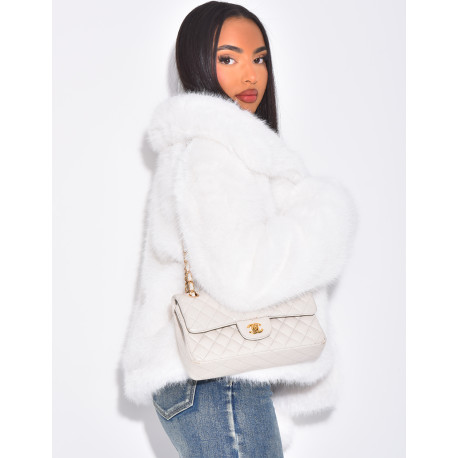 Short faux fur jacket with turn-down collar