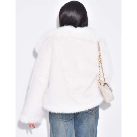 Short faux fur jacket with turn-down collar