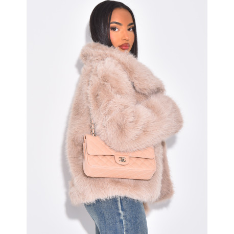 Short faux fur jacket with turn-down collar