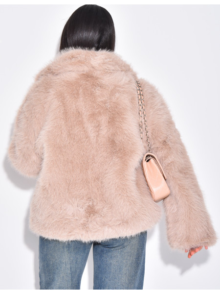 Short faux fur jacket with turn-down collar