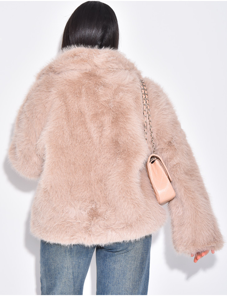 Short faux fur jacket with turn-down collar