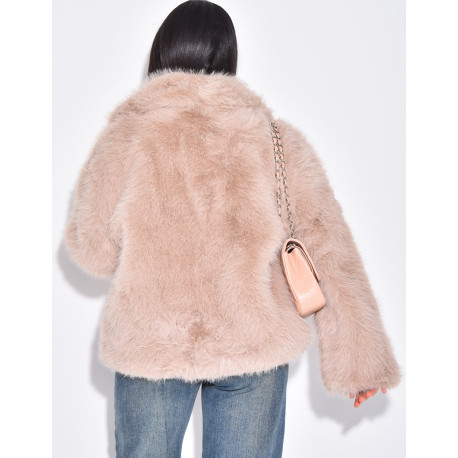 Short faux fur jacket with turn-down collar