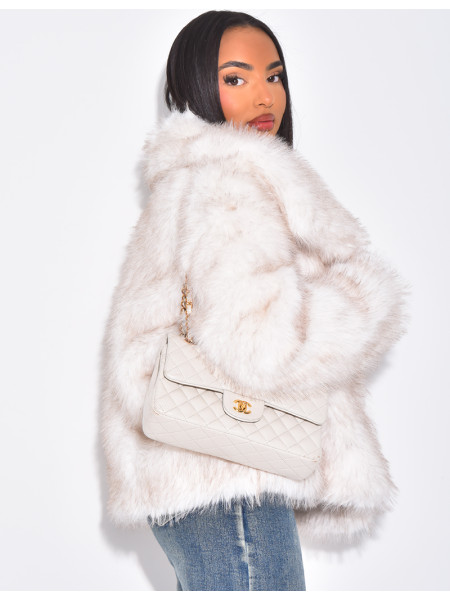 Short faux fur jacket with turn-down collar