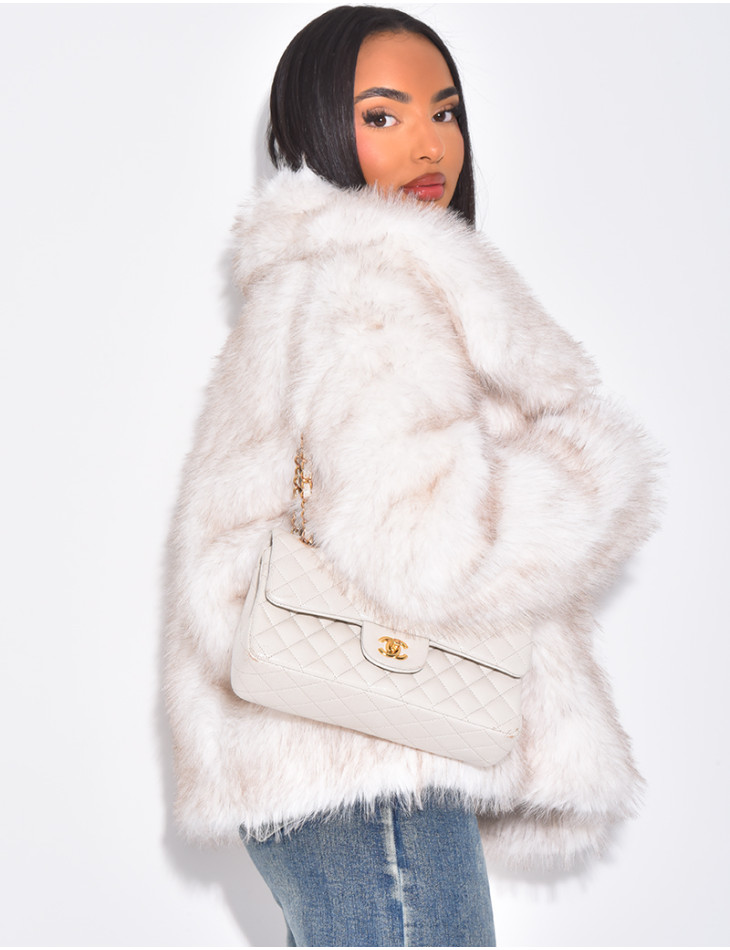 Short faux fur jacket with turn-down collar
