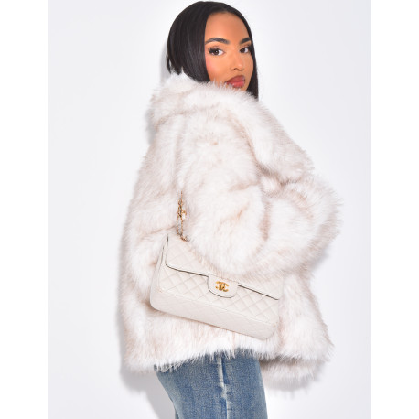 Short faux fur jacket with turn-down collar