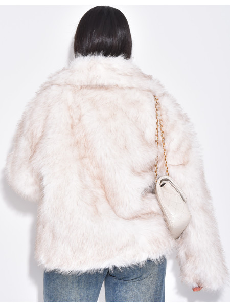 Short faux fur jacket with turn-down collar