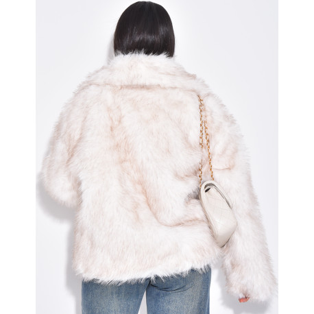 Short faux fur jacket with turn-down collar