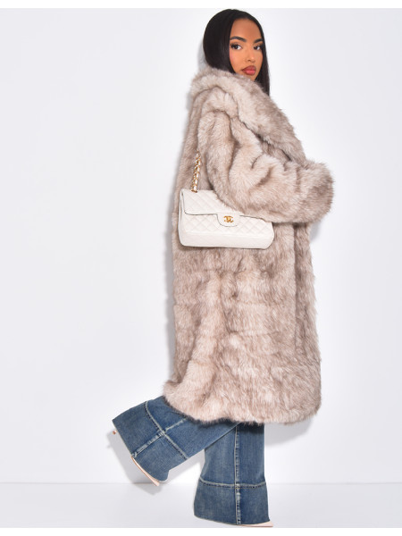 Manteau mi-long en fausse fourrure