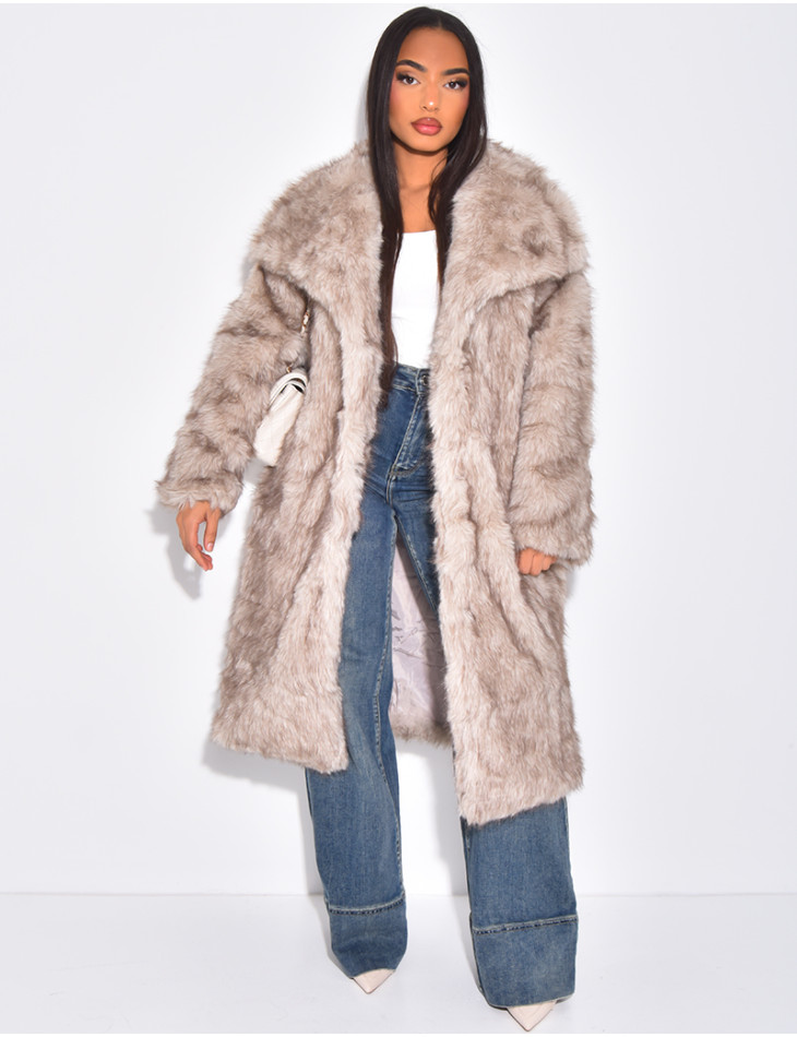 Manteau mi-long en fausse fourrure