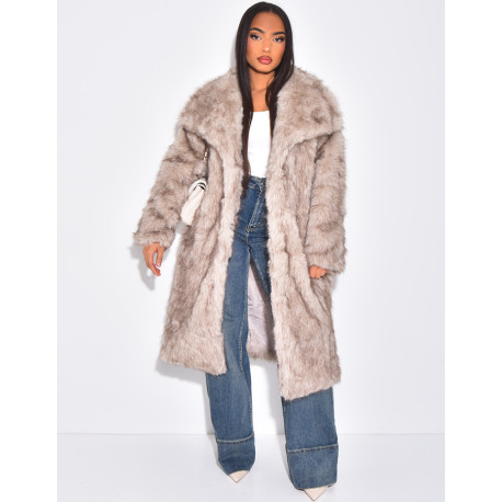 Manteau mi-long en fausse fourrure