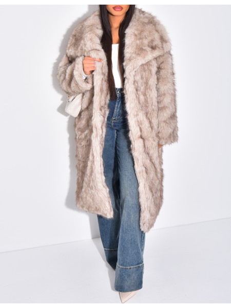Manteau mi-long en fausse fourrure
