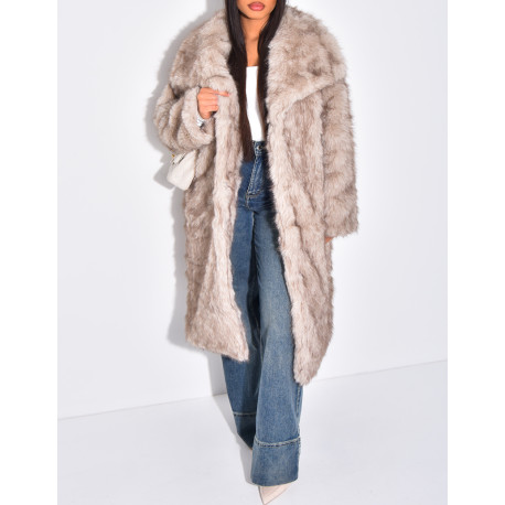 Manteau mi-long en fausse fourrure