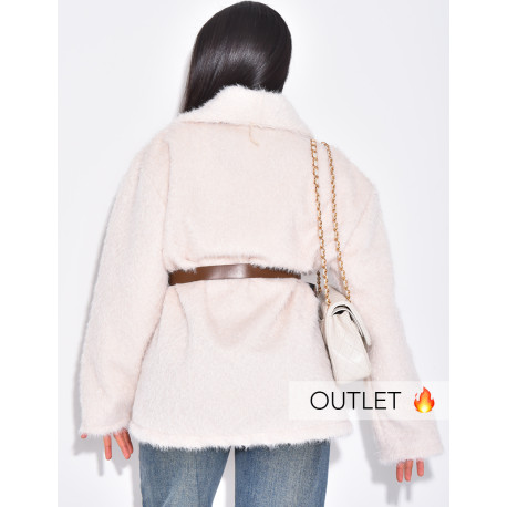Short faux fur jacket with belt
