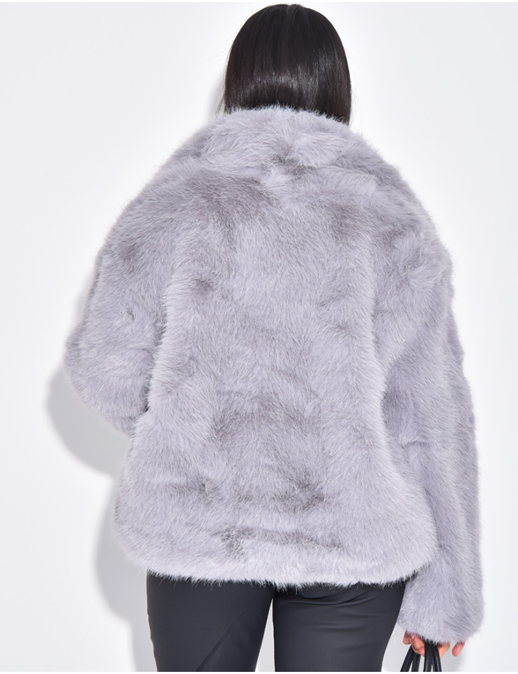 Short faux fur jacket with turn-down collar