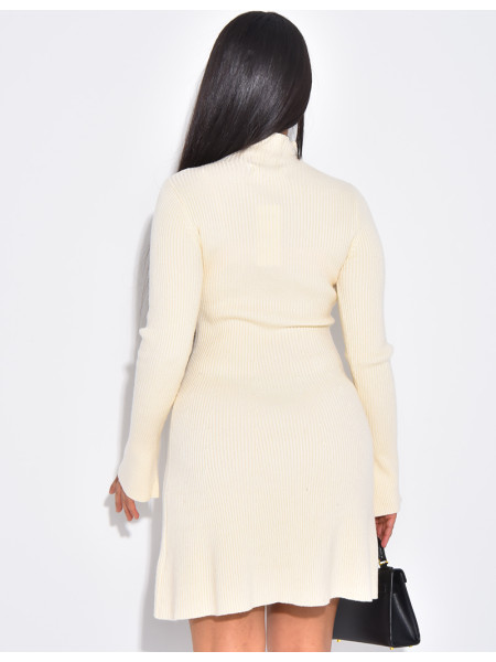Robe patineuse col montant en maille côtelée