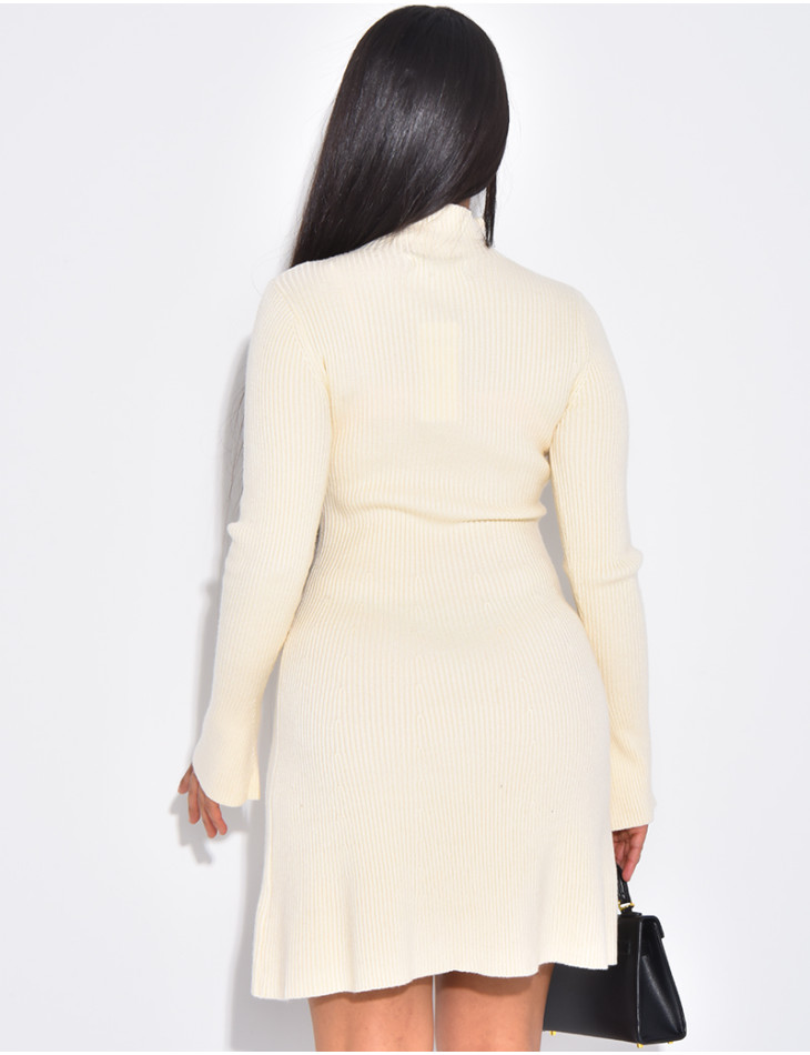 Robe patineuse col montant en maille côtelée