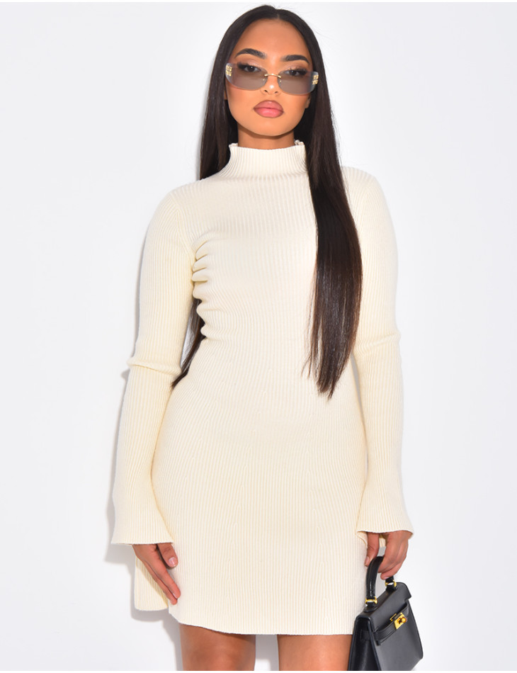 High-neck skater dress in ribbed knit
