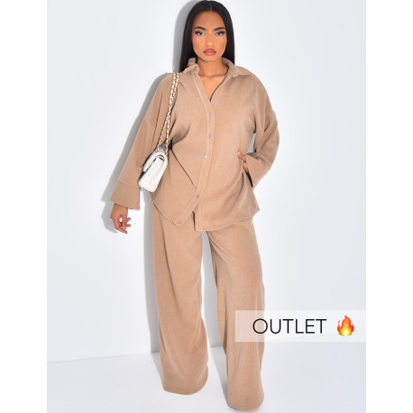 Ensemble côtelé pantalon et chemise manches 3/4
