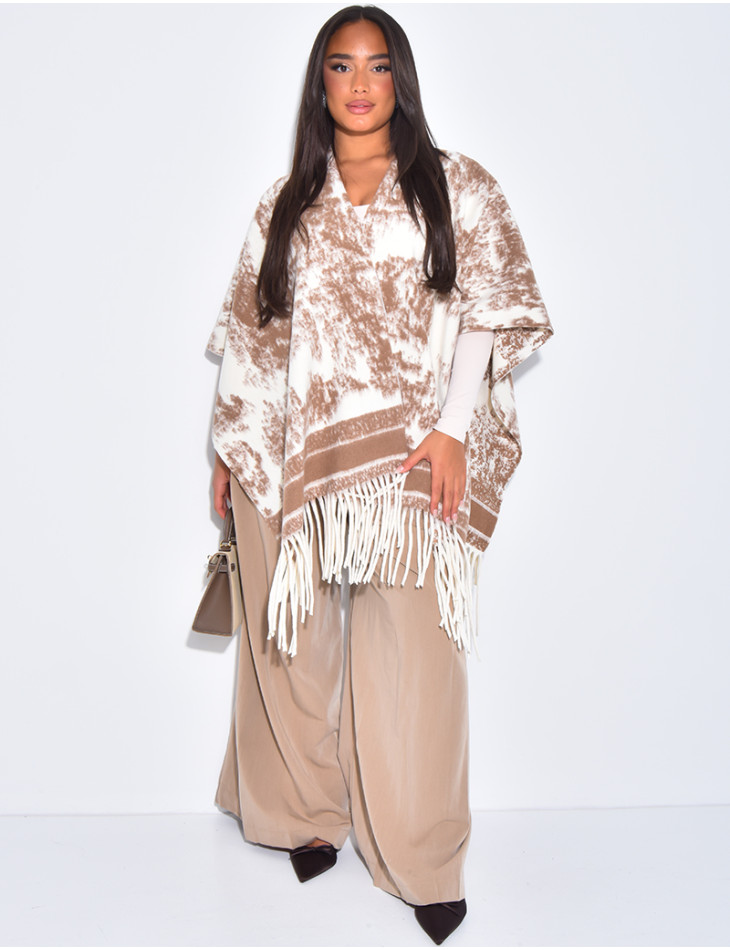 Wool shawl with patterns & fringes