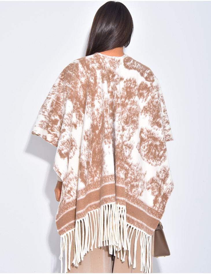 Wool shawl with patterns & fringes