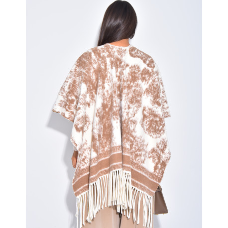 Wool shawl with patterns & fringes