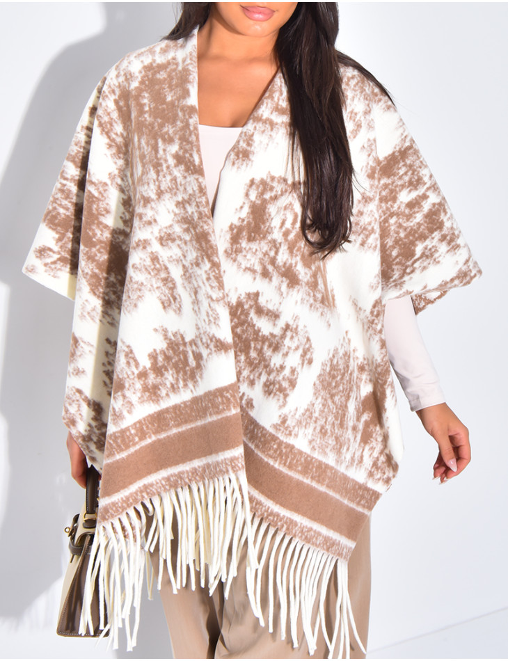 Wool shawl with patterns & fringes