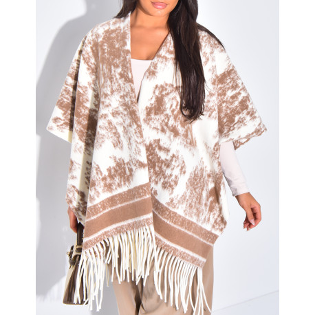 Wool shawl with patterns & fringes