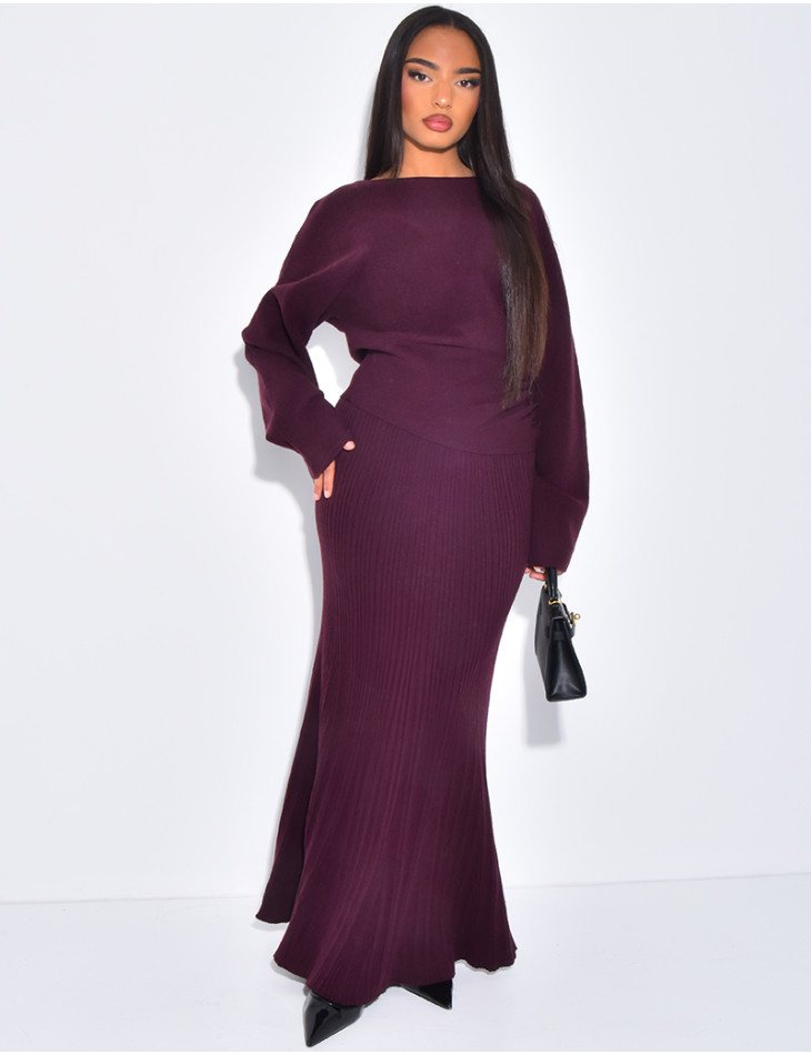 Set comprising a puff-sleeved jumper and long flared skirt