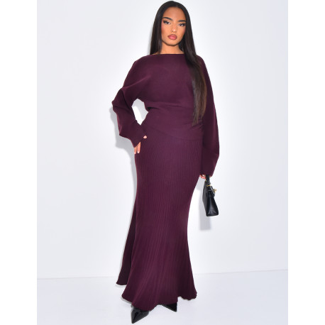 Set comprising a puff-sleeved jumper and long flared skirt