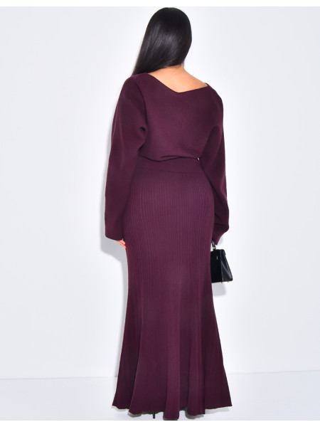 Set aus Pullover mit Puffärmeln und langem, ausgestellten Rock