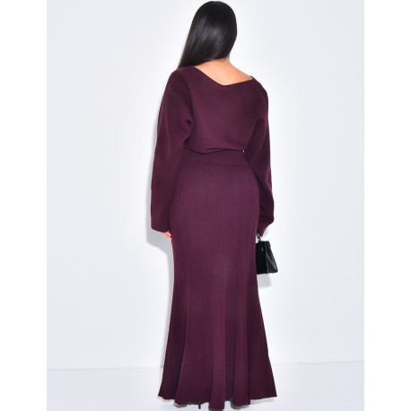 Set aus Pullover mit Puffärmeln und langem, ausgestellten Rock