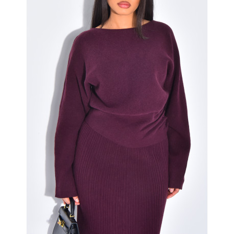 Set aus Pullover mit Puffärmeln und langem, ausgestellten Rock